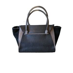 Vince Camuto Addy Leather Satchel Purse Black Gray Large Bag Interior Pristine